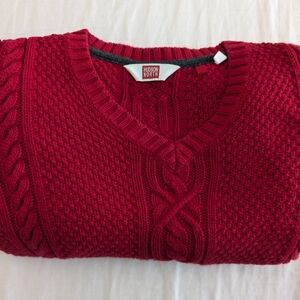 🔴Red Men's V-Neck Cable Knit Sweater